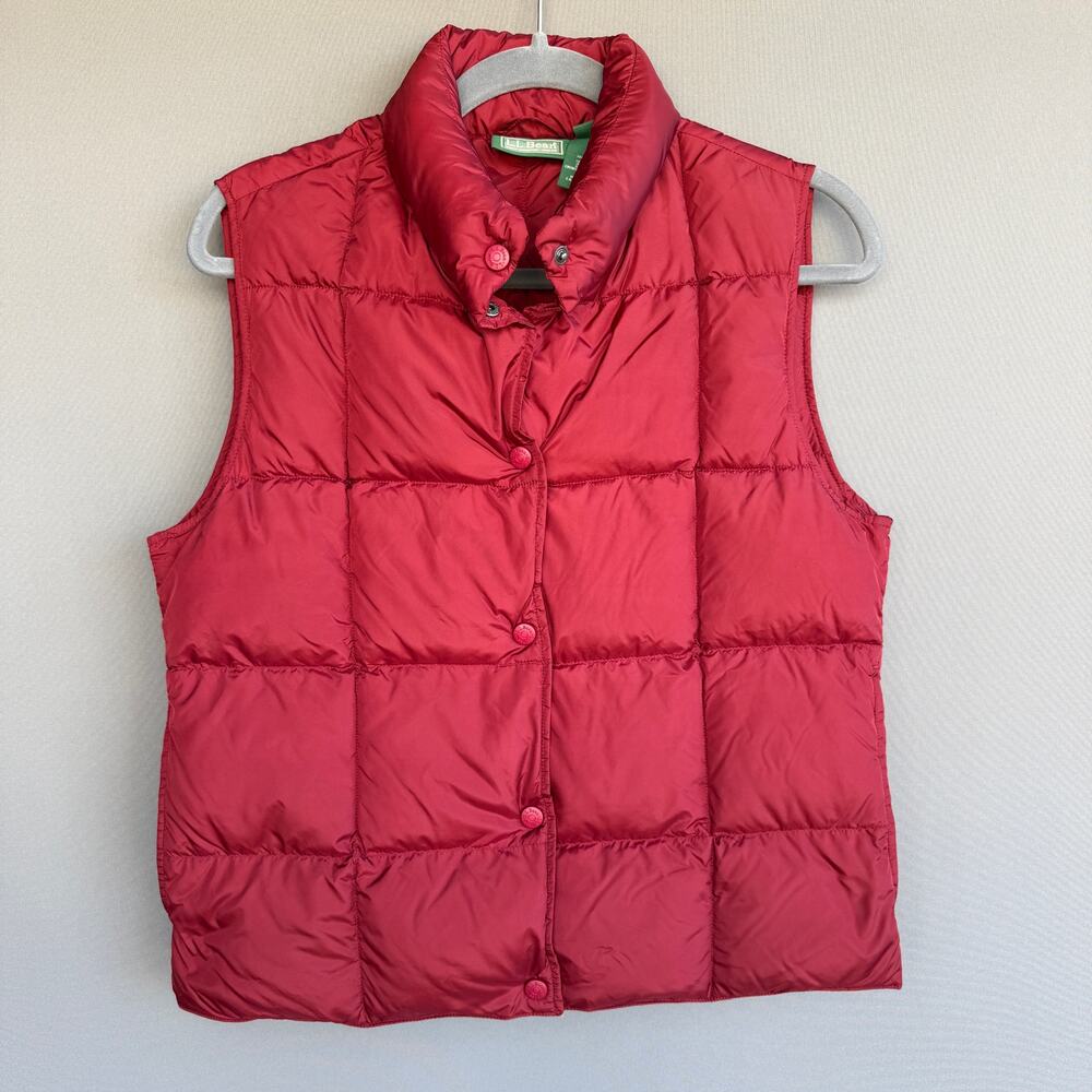Vtg Y2K LL Bean down puffer vest - Women’s Red Snap Front Quilted size S